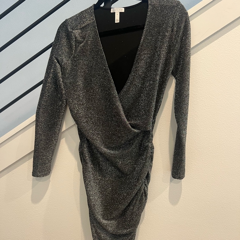 Leith Shimmering Silver Long Sleeve Dress